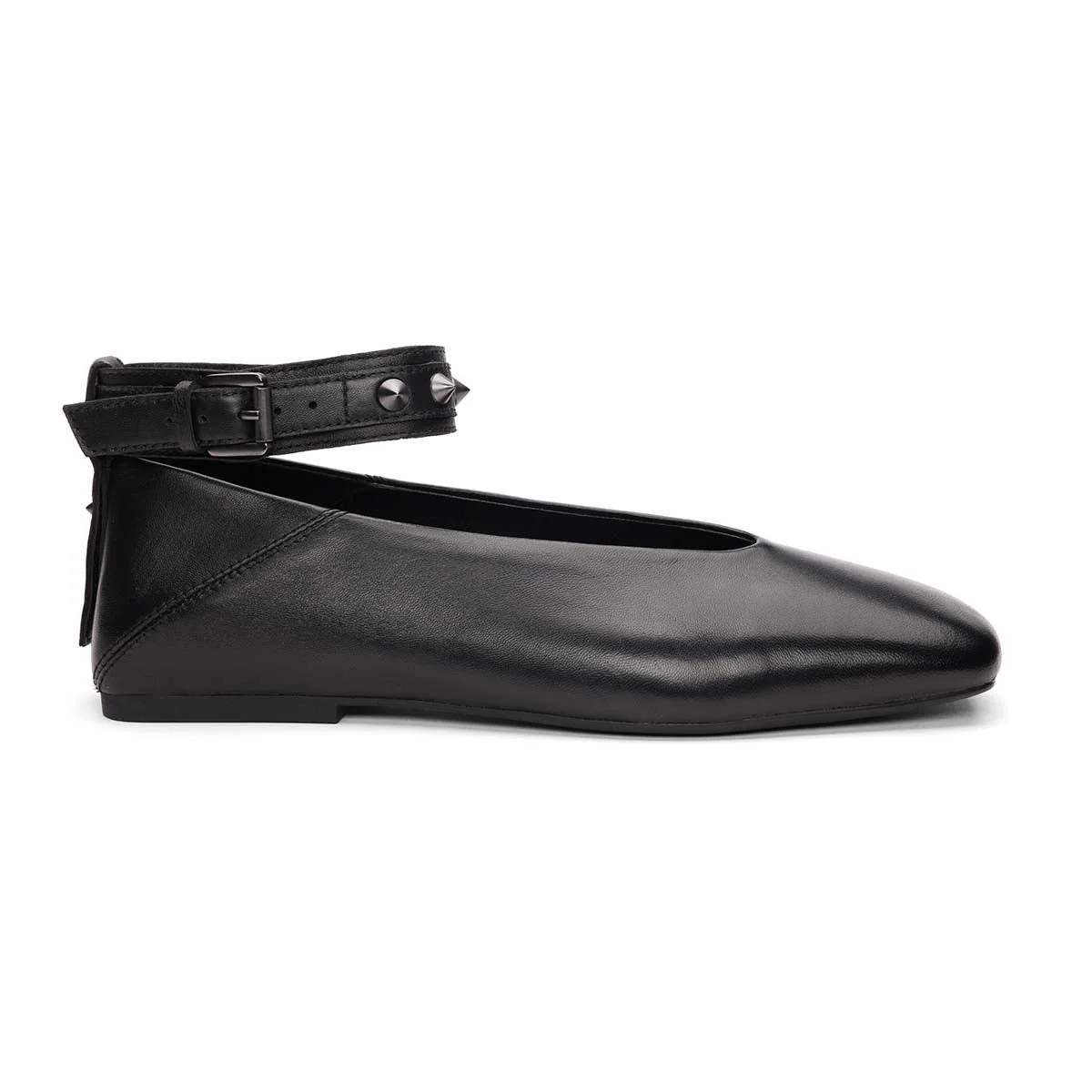 Best Square Toe Ballet with Studded Ankle Strap | Black - Image 3