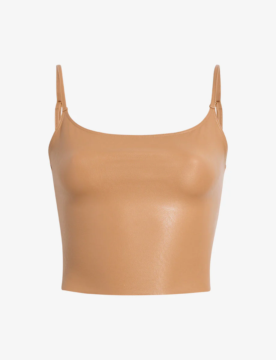 Faux Leather Cami Crop Top | Camel