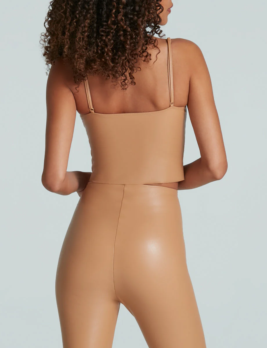 Faux Leather Cami Crop Top | Camel - Image 3