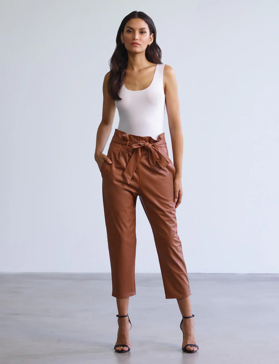Faux Leather Paperbag Pants | Cocoa