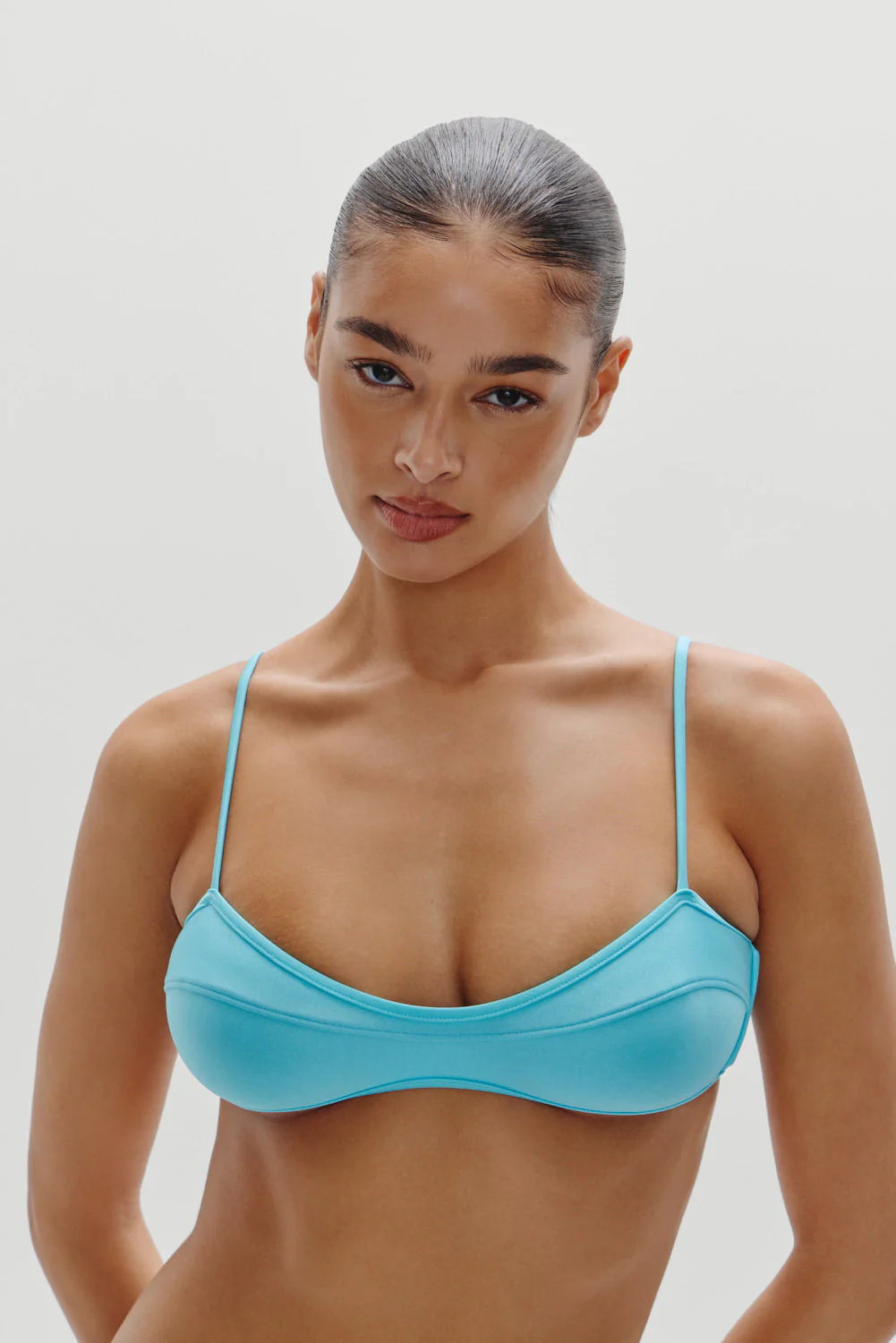 Lane Satin Bandeau Bikini Top | Cyan Shine - Image 4