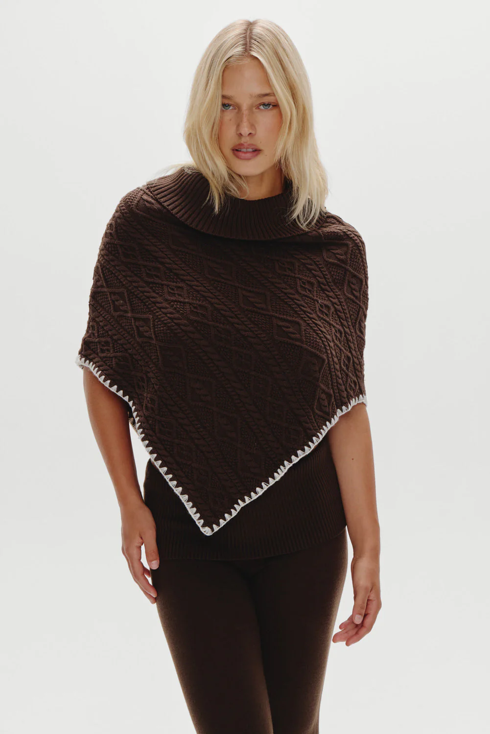 Windswept Cotton Knit Poncho | Chocolate Brown - Image 4