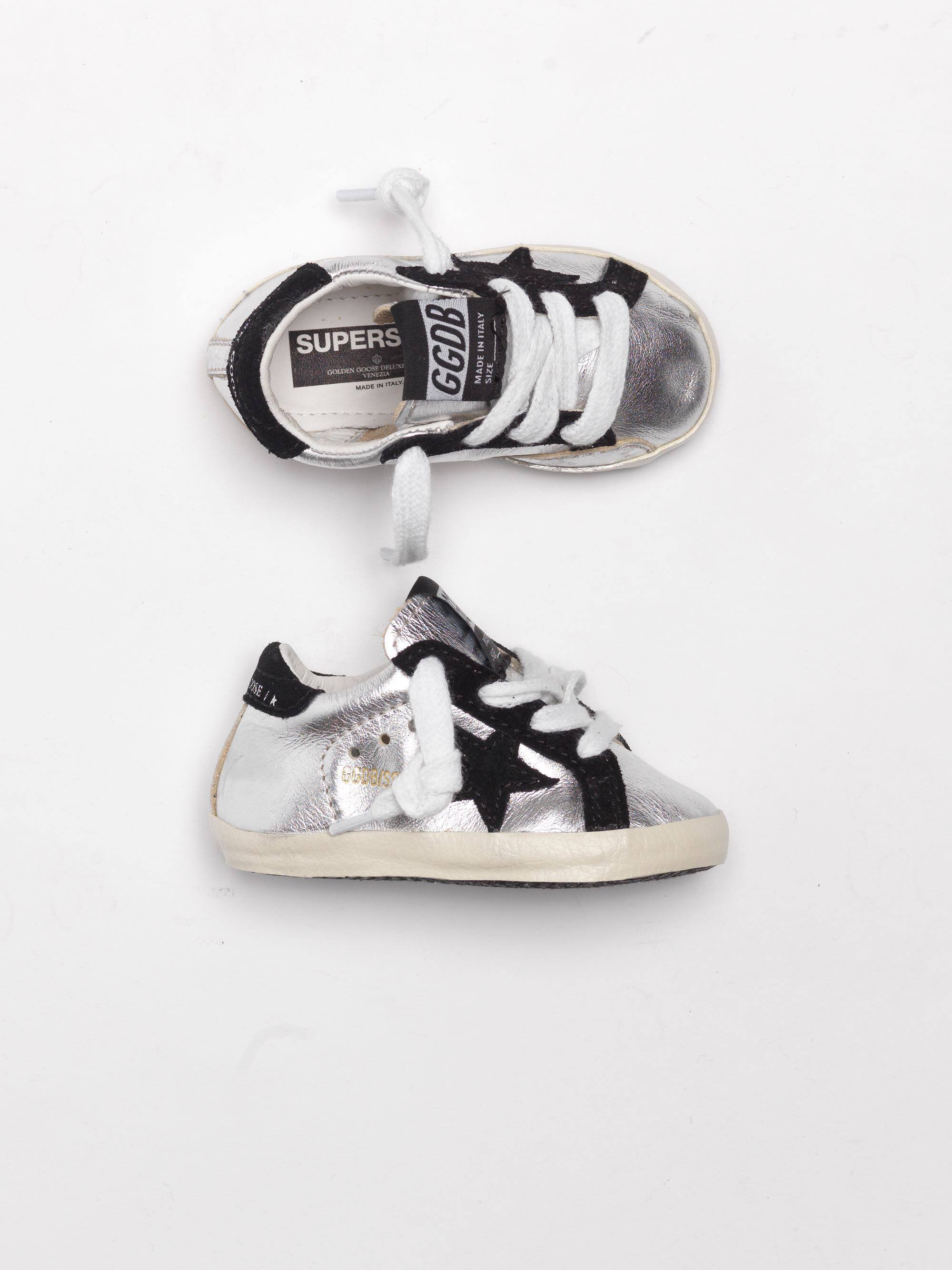 Kids | Babystar Sneakers Silver Metal Leather-Black Star
