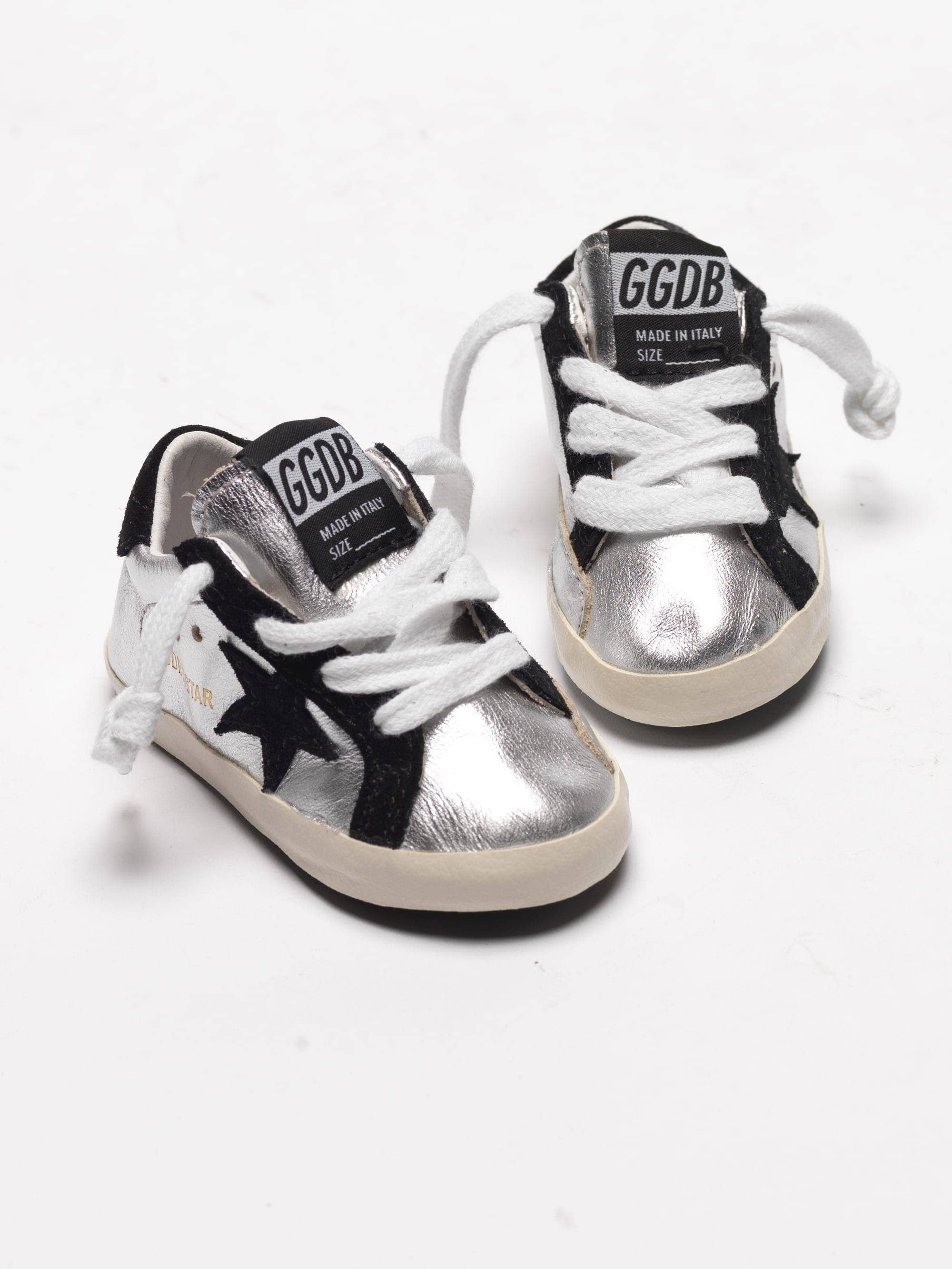Kids | Babystar Sneakers Silver Metal Leather-Black Star - Image 3