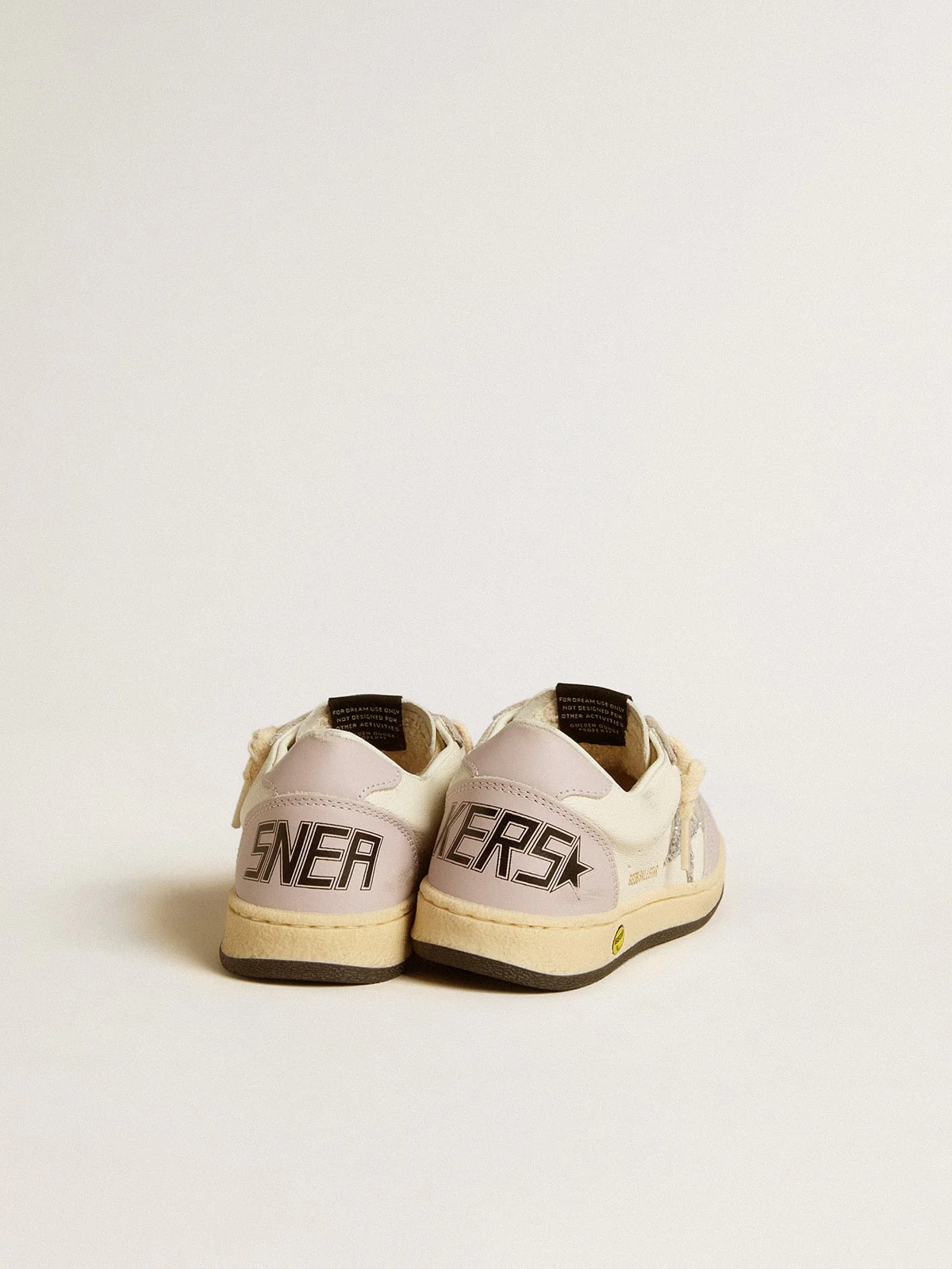 Kids | Ball Star Young White & Lilac Nappa with Leather Toe & Heel & Silver Glitter Star | White x Lilac x Silver - Image 6