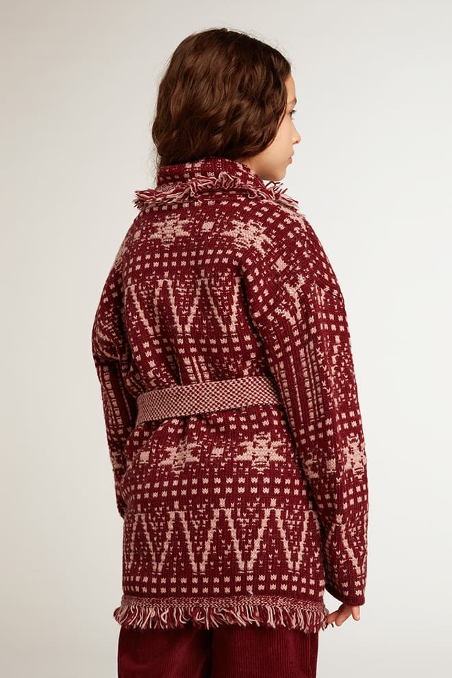 Kids | Belted Cardigan with Burgundy Fair Isle Motif | Windsor Wine x Shadow Grey - Image 10