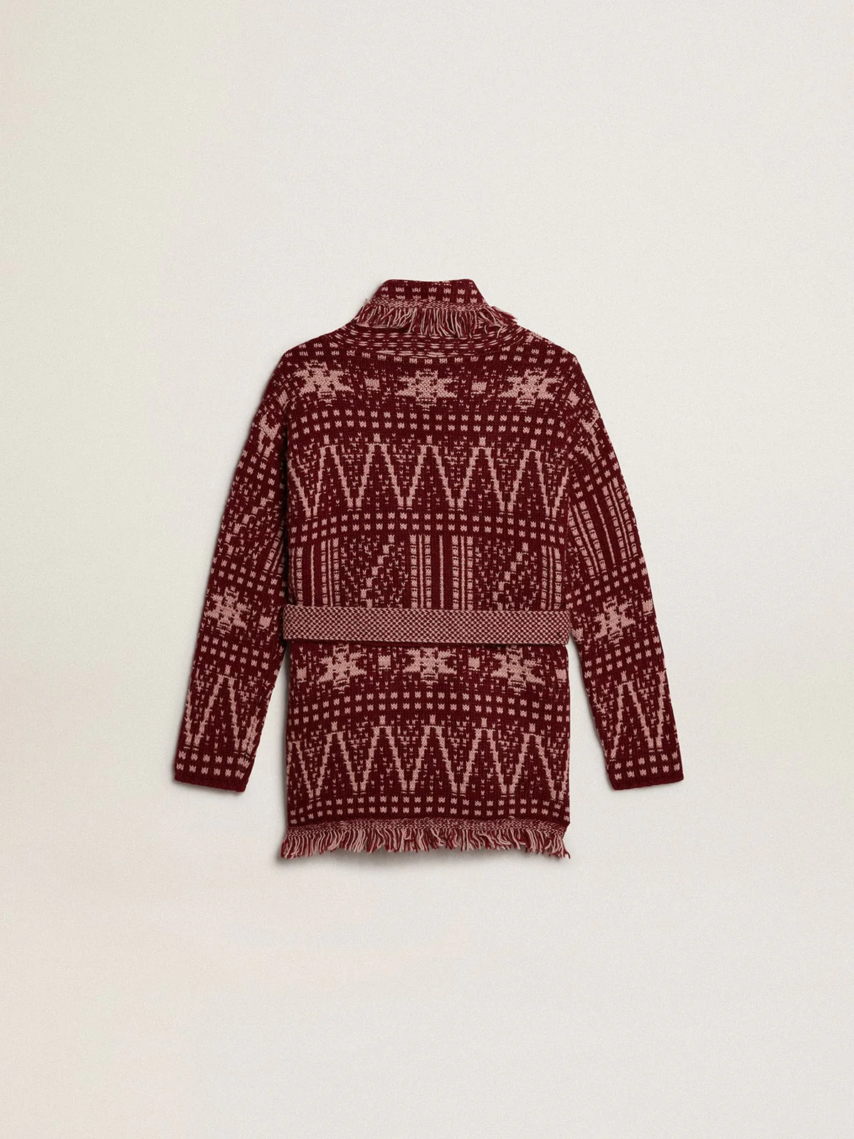 Kids | Belted Cardigan with Burgundy Fair Isle Motif | Windsor Wine x Shadow Grey - Image 12