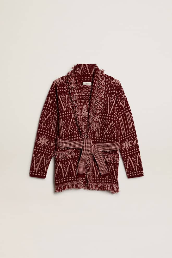 Kids | Belted Cardigan with Burgundy Fair Isle Motif | Windsor Wine x Shadow Grey - Image 13