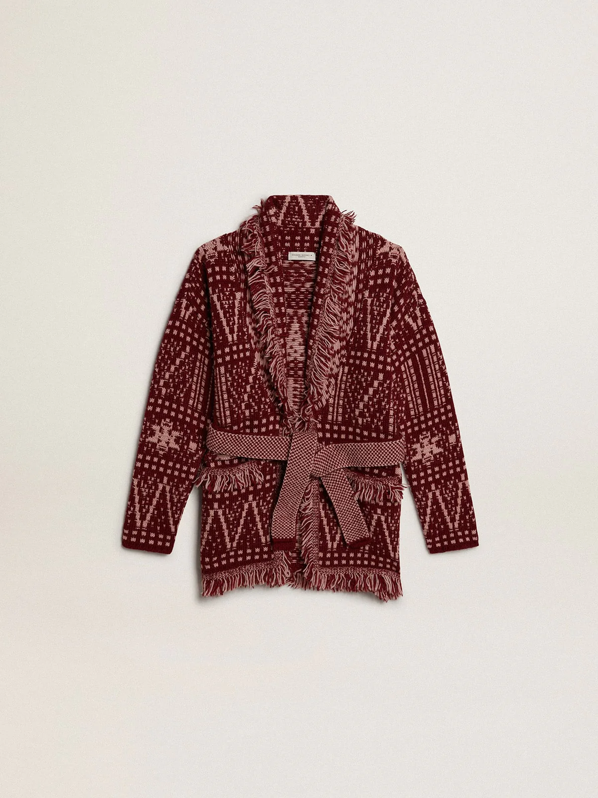 Kids | Belted Cardigan with Burgundy Fair Isle Motif | Windsor Wine x Shadow Grey - Image 8