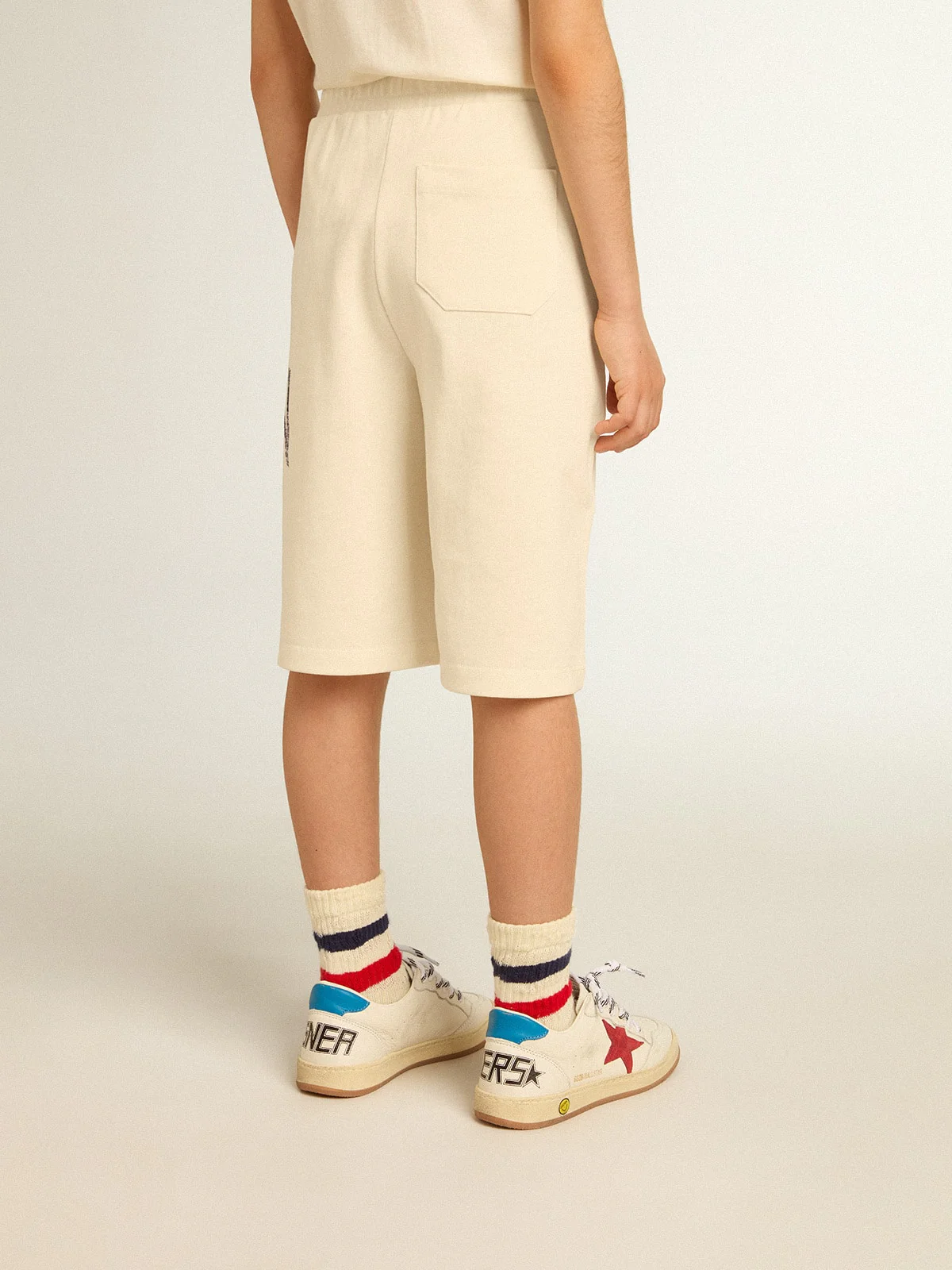Kids | Bermuda Shorts Aged White with Print On The Front | Artic Wolf x Eclipse - Image 3