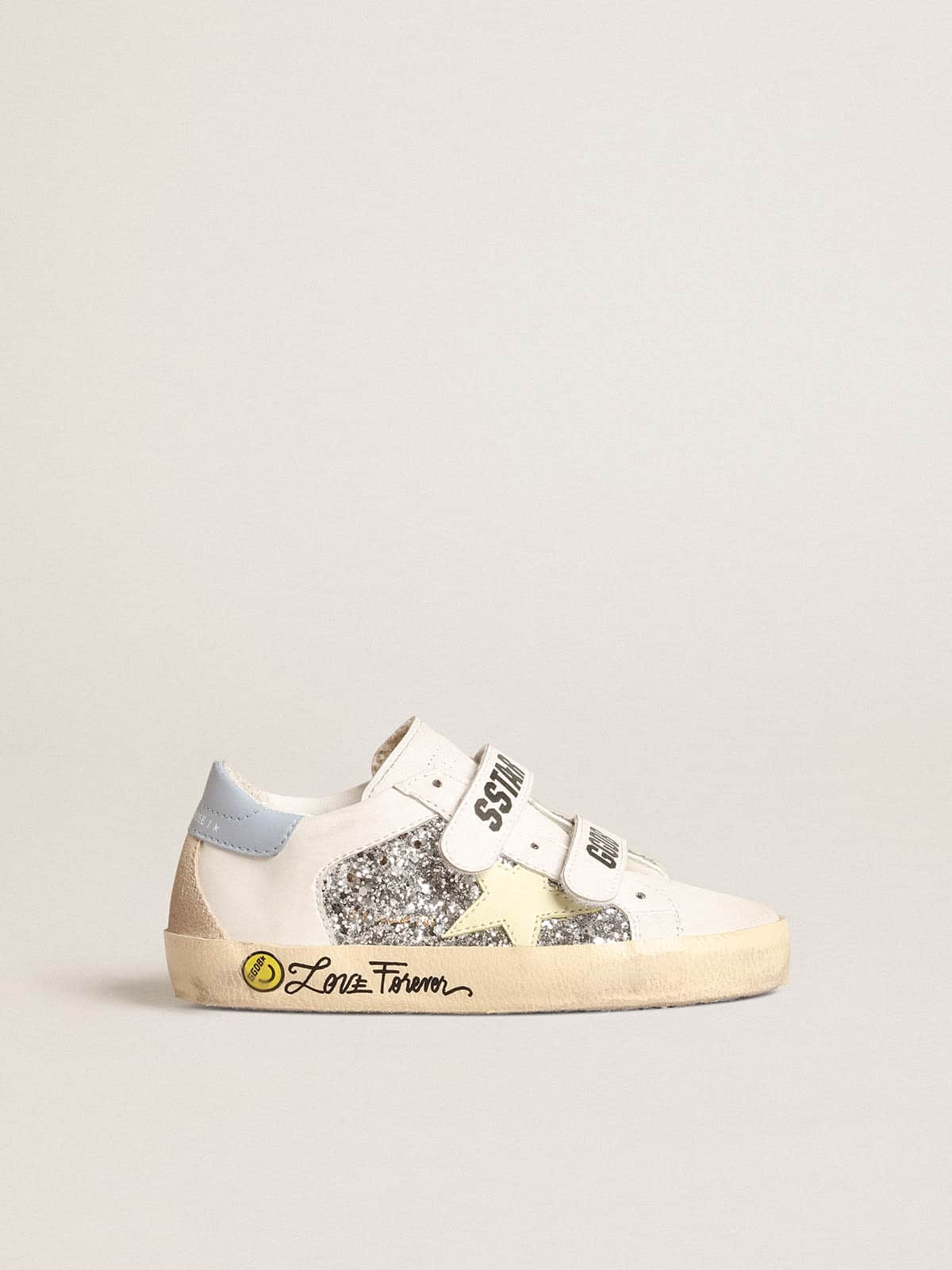 Kids | Bio-Based Old School Junior with Yellow Star & Glitter Inserts | Silver x White x Light Yellow x Powder Blu x Beige - Image 2
