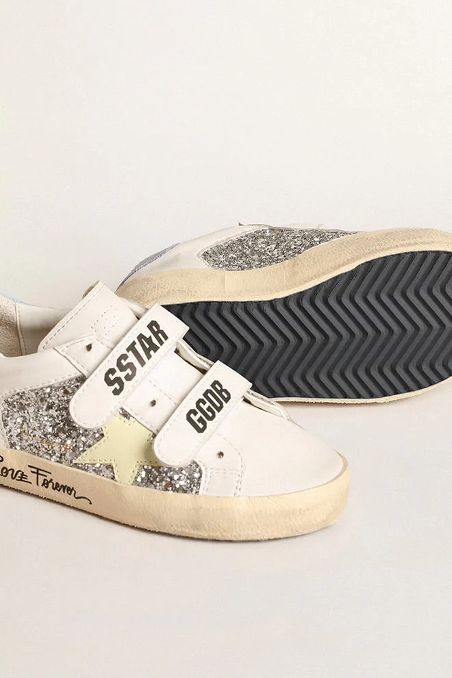 Kids | Bio-Based Old School Junior with Yellow Star & Glitter Inserts | Silver x White x Light Yellow x Powder Blu x Beige - Image 5