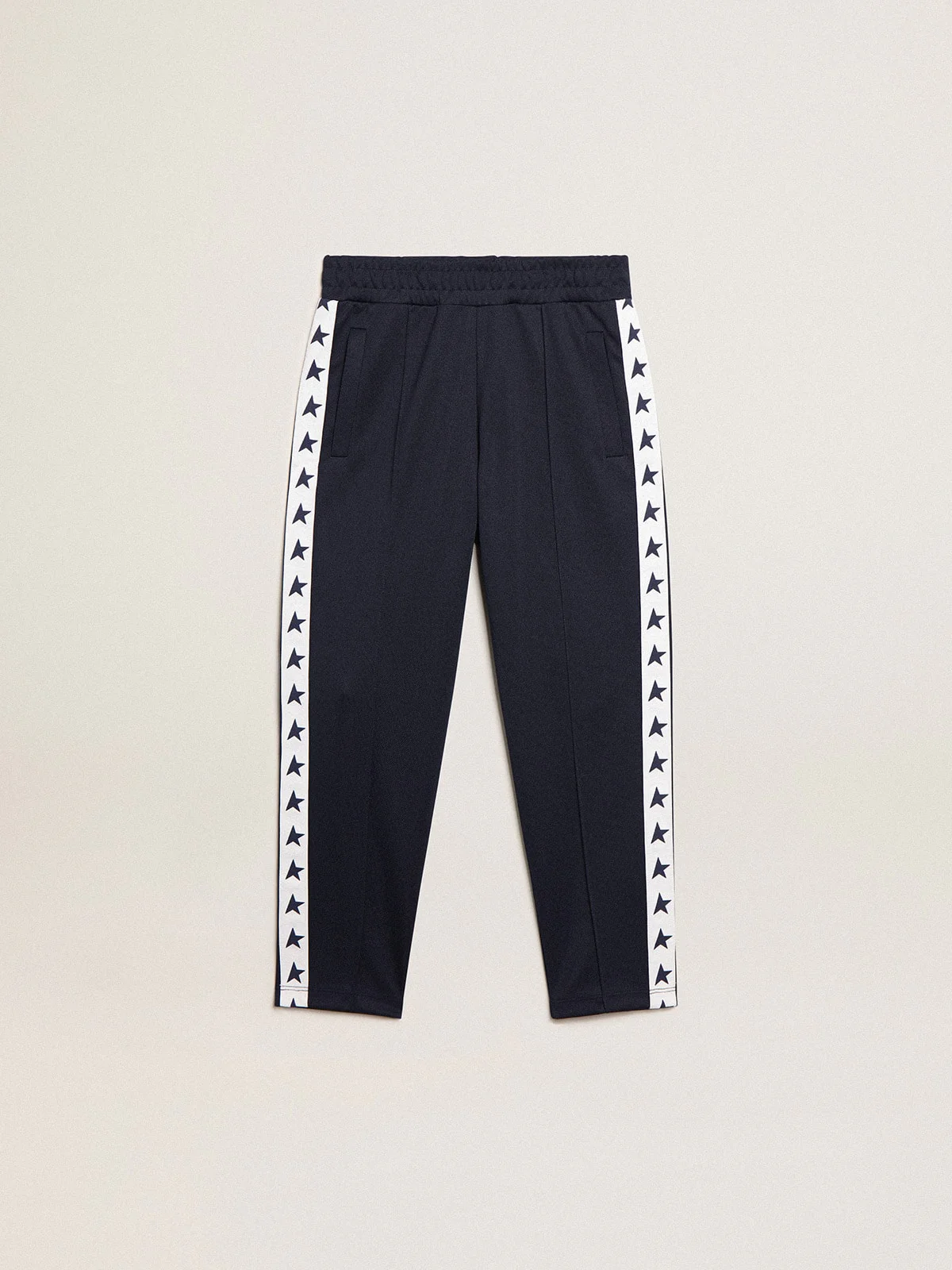 Kids | Dark Blue Joggers with White Strip & Contrasting Stars | Dark Blue x White - Image 2
