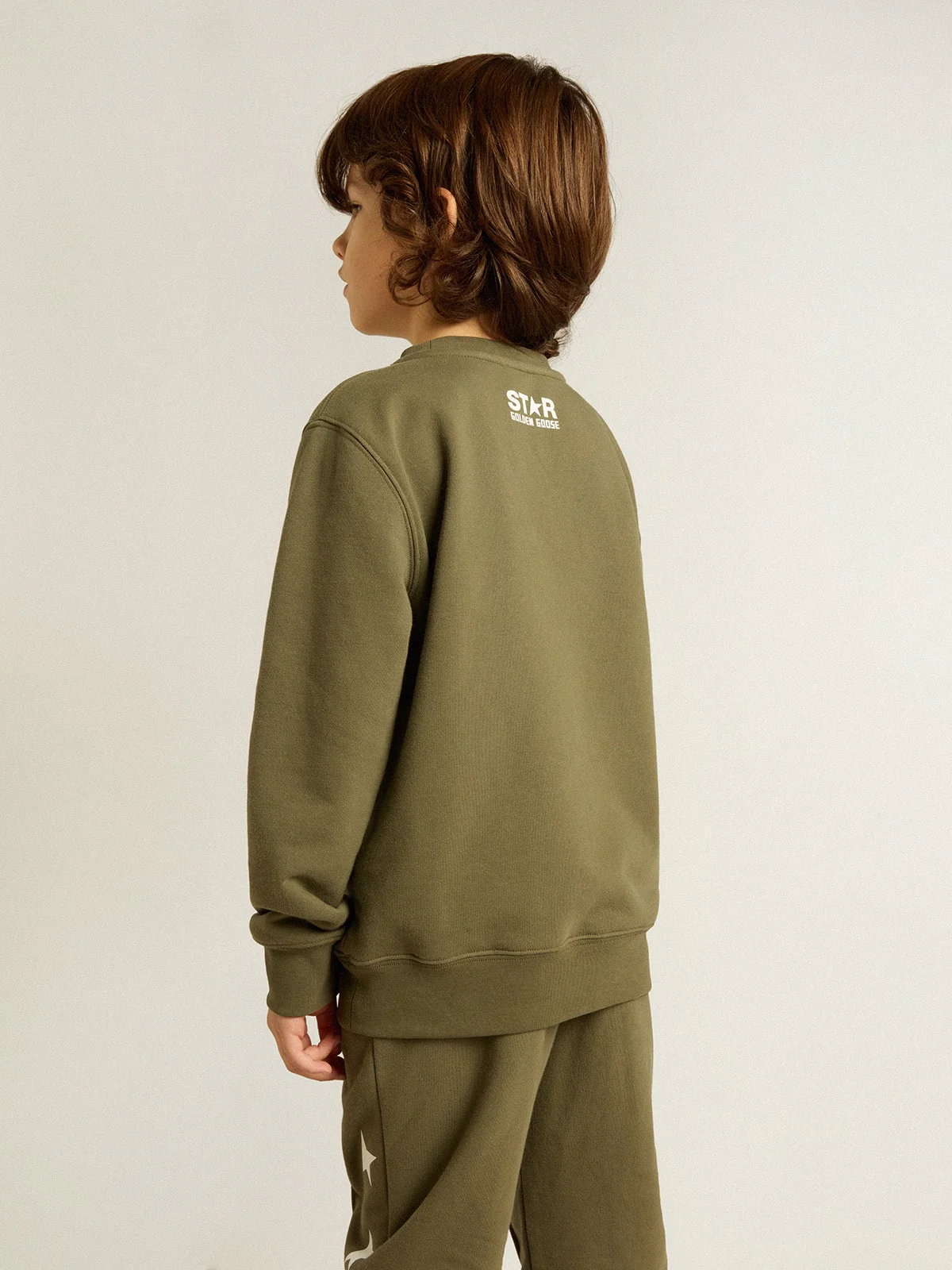 Kids | Dark Green Sweatshirt with White Maxi Star On The Front | Ivy Green x White - Image 6