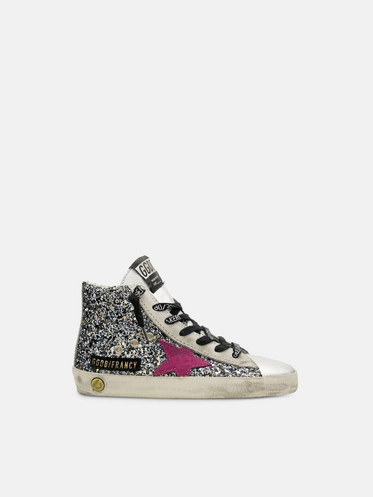 Kids | Francy Sneakers Silver Leather with Glitter Star (V2)