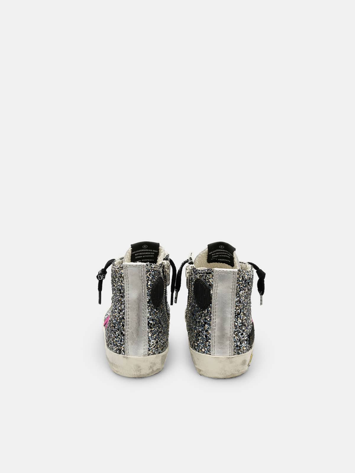 Kids | Francy Sneakers Silver Leather with Glitter Star (V2) - Image 2