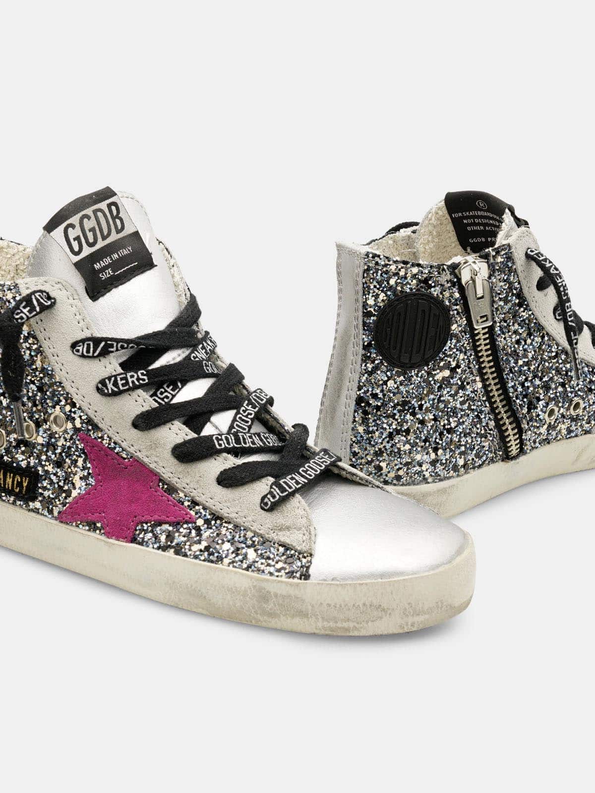 Kids | Francy Sneakers Silver Leather with Glitter Star (V2) - Image 4