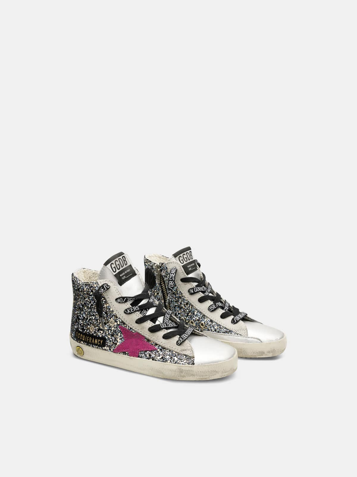 Kids | Francy Sneakers Silver Leather with Glitter Star (V2) - Image 5