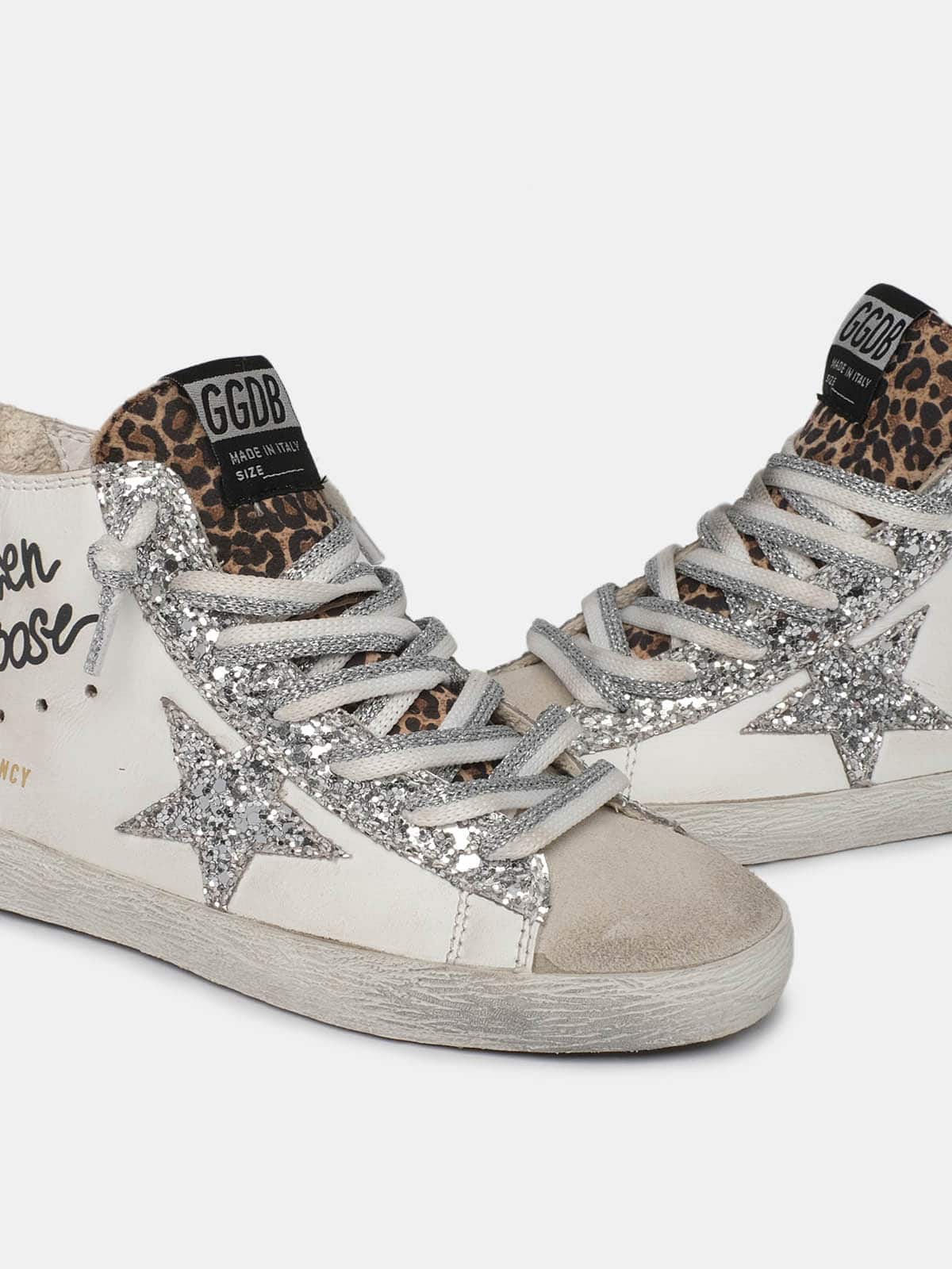 Kids | Francy Sneakers with Leopard-Print Insert & Two-Tone White & Silver Laces | White x Ice x Silver x Beige Brown Leo (V2) - Image 5