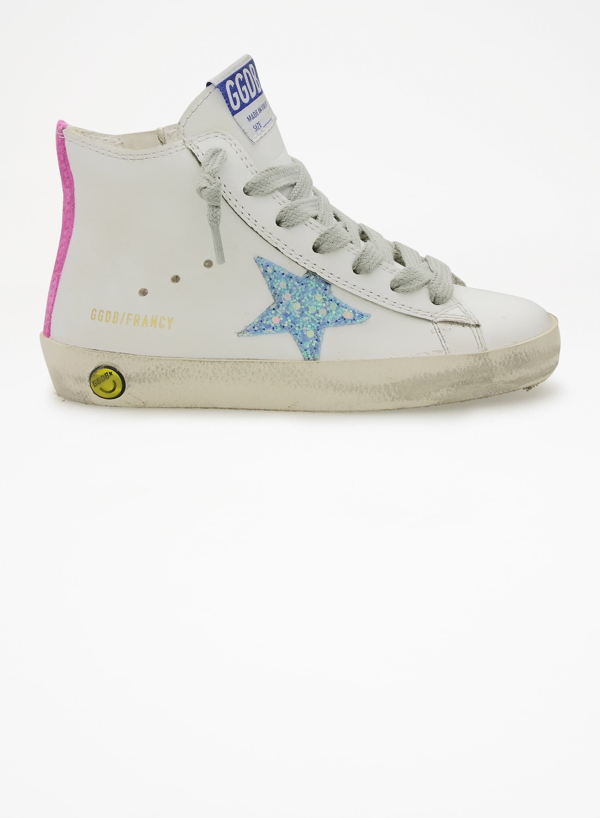 Kids | Francy with White Leather, Light Blue Star with Pallettes & Fucsia Fluo Detail | White x Light Blue x Fuchsia Fluo - Image 3
