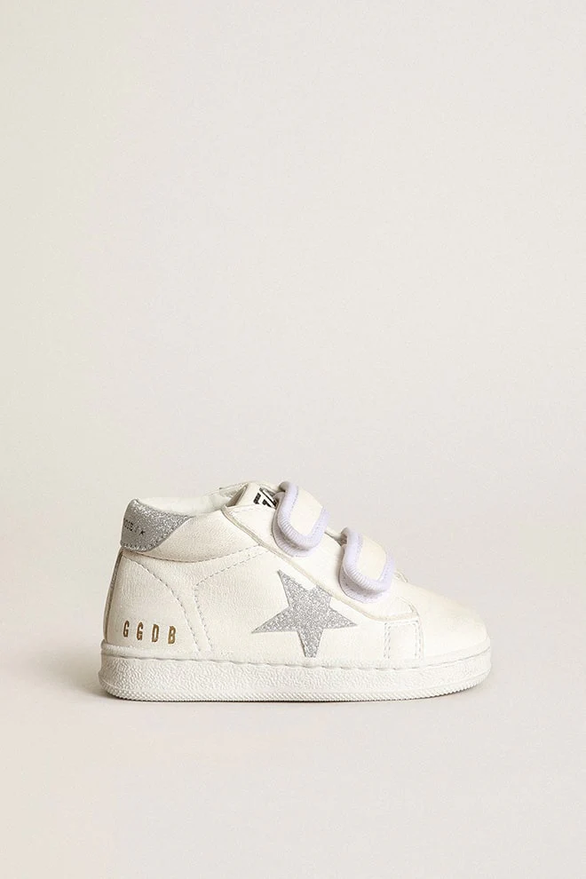 Kids | June Nappa Leather with Silver Glitter Star & Heel Tab | White x Silver - Image 6