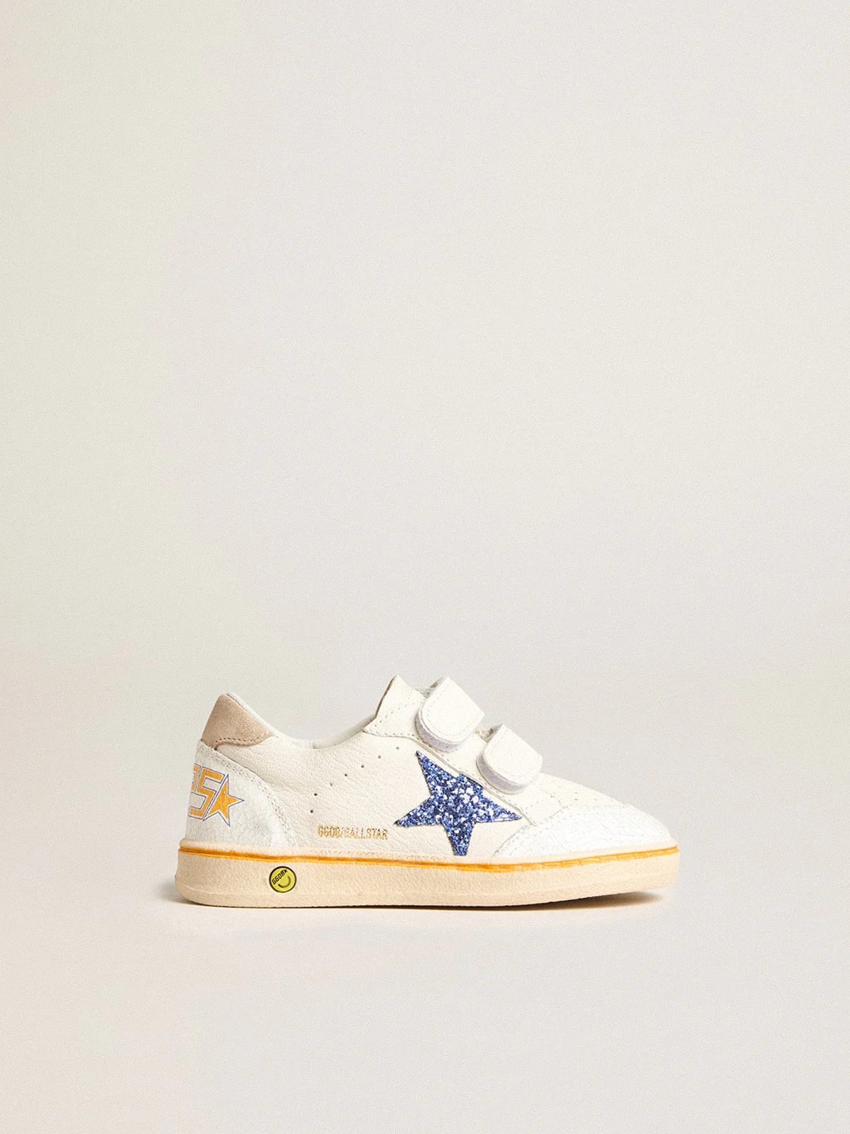 Kids | Junior Ball Star with Blue Glitter Star & Beige Suede Heel Tab | White x Light Blue x Taupe