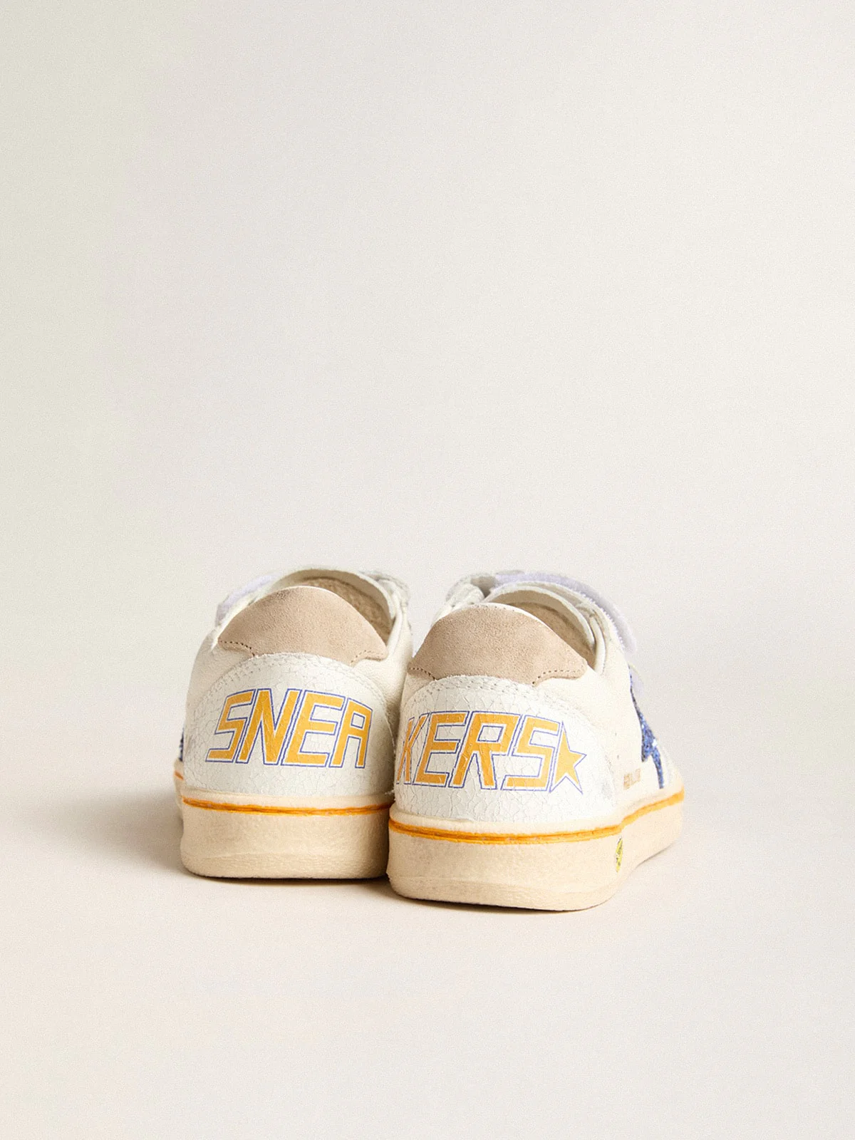 Kids | Junior Ball Star with Blue Glitter Star & Beige Suede Heel Tab | White x Light Blue x Taupe - Image 5