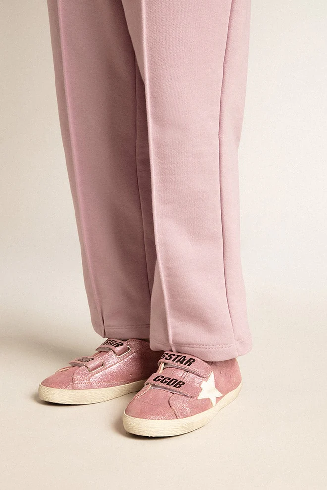 Kids | Junior Old School Metallic Pink Suede with White Leather Star & Heel Tab | Pink x White - Image 6