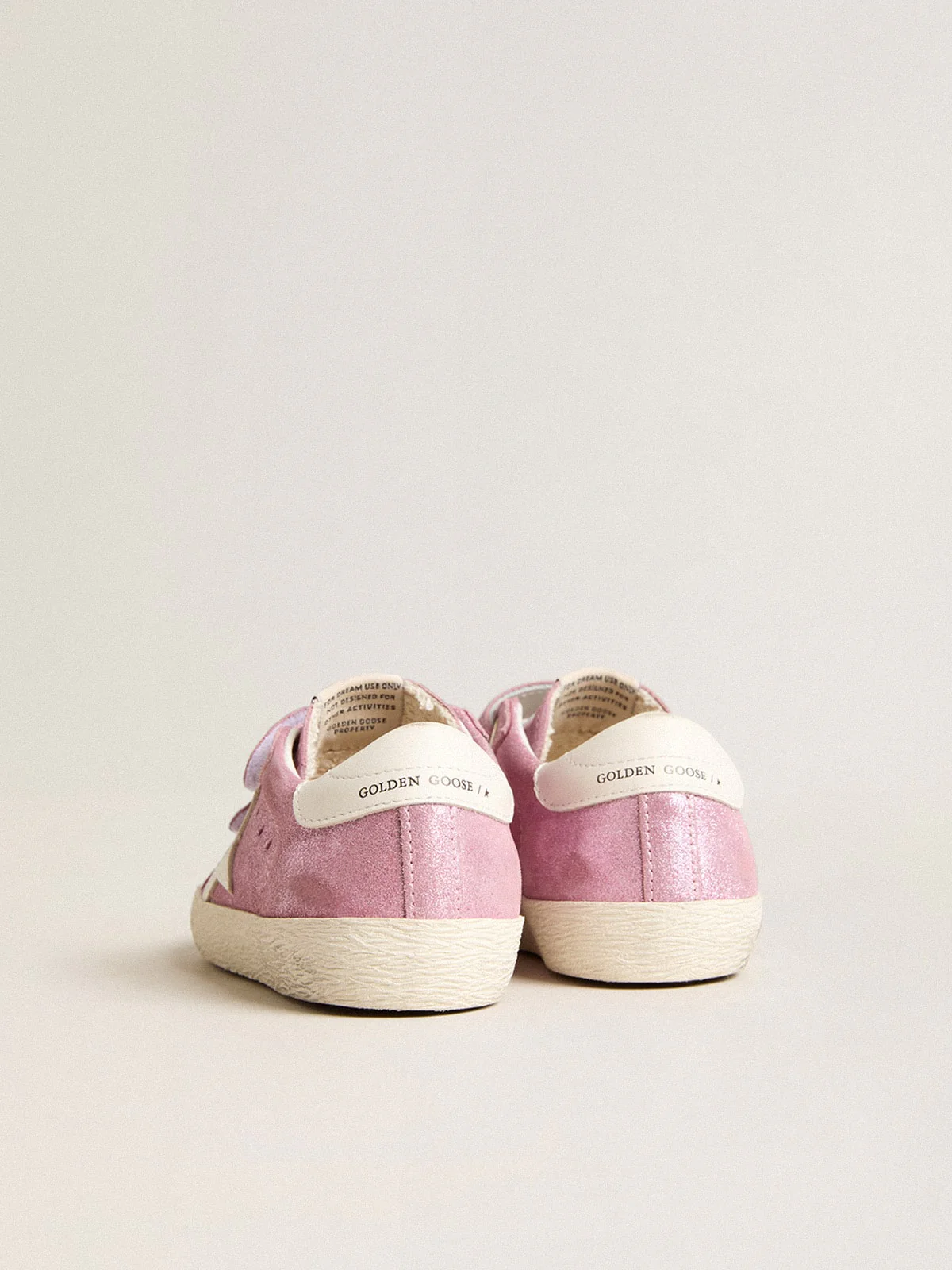 Kids | Junior Old School Metallic Pink Suede with White Leather Star & Heel Tab | Pink x White - Image 7