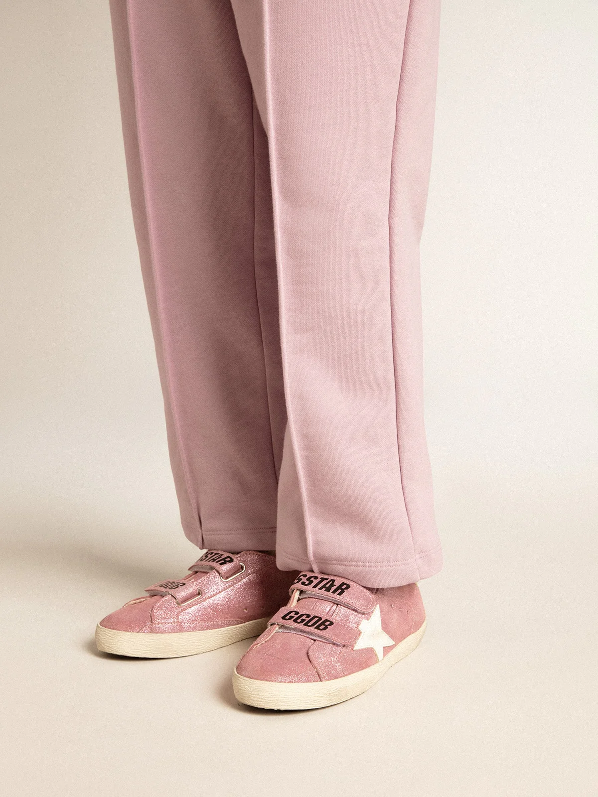 Kids | Junior Old School Metallic Pink Suede with White Leather Star & Heel Tab | Pink x White - Image 9