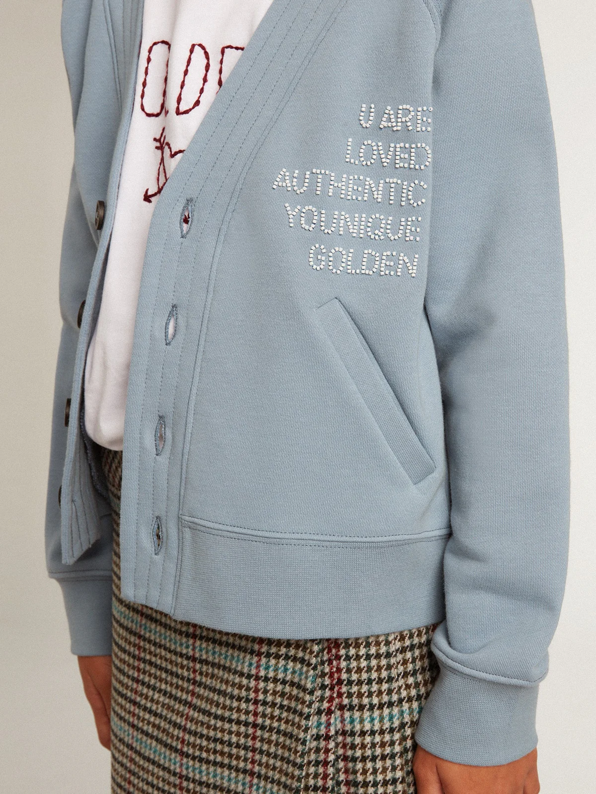 Kids | Light Blue Cotton Cardigan with Beaded Lettering | Citadel - Image 9