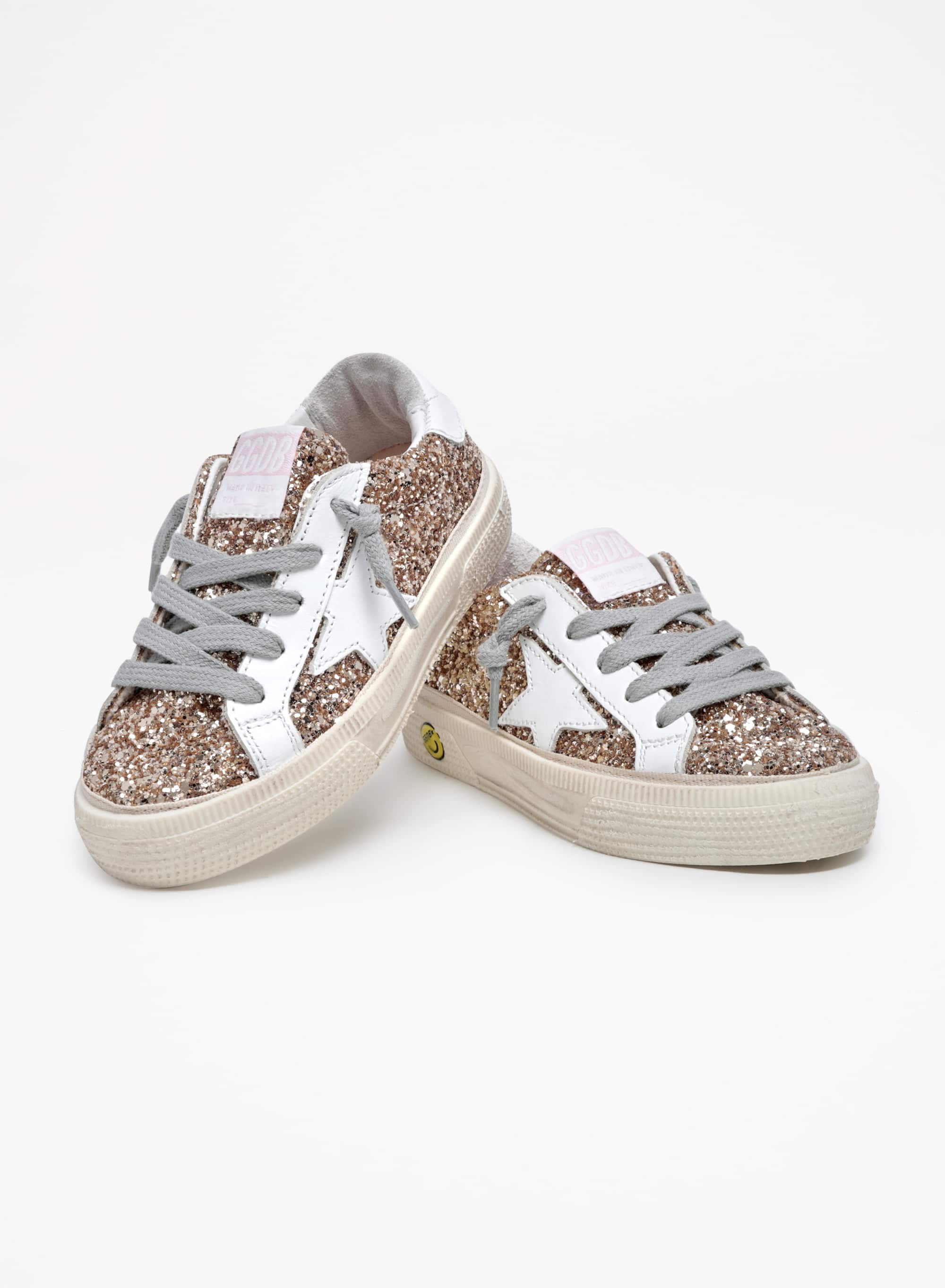 Kids | May Gold Glitter with White Leather Star & Heel Tab | Gold x White - Image 5