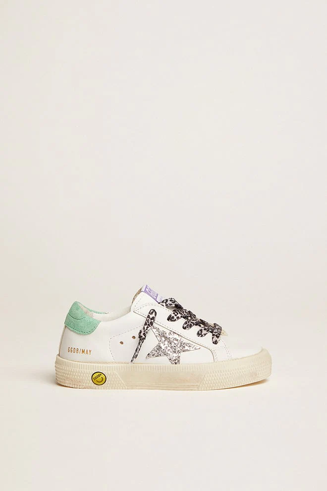 Kids | May Junior with Platinum Star & Acquamarine Heel Tab | White x Platinum x Aquamarine - Image 4