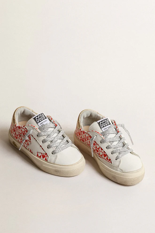 Kids | May Junior with Red & White Hearts & Golden Heel Tab | White x Red Hearts x Gold - Image 6