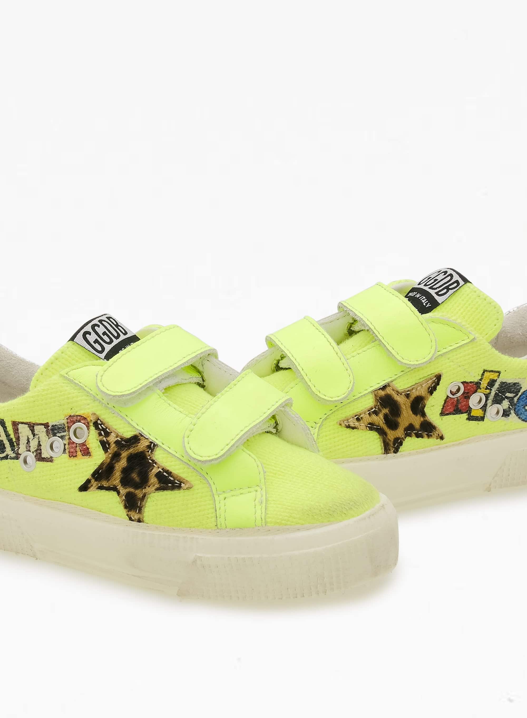 Kids | May School Canvas Upper with "Dreamer Rebel" Print | Yellow Fluo x Beige Brown Leo x Silver - Image 3
