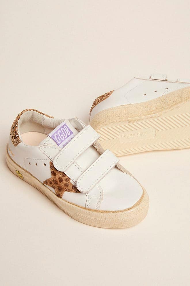 Kids | May School Leather Upper & Stripes Giraffe Horsy | White x Cream Light Brown Giraffe x Gold - Image 3