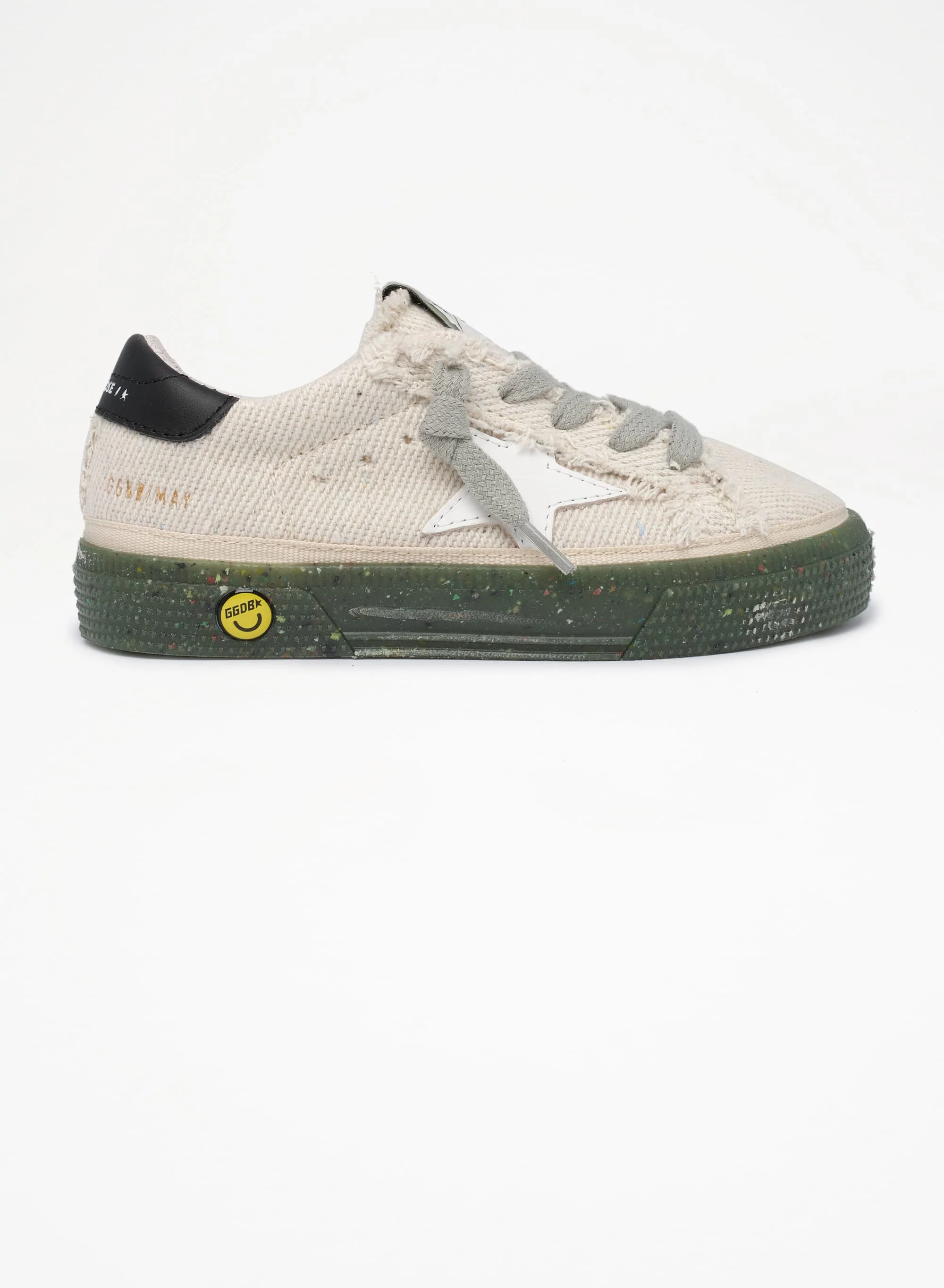 Kids | May Sneakers Junior with Military Green Base & White Star & Black Heel Tab | Off White x Black - Image 4