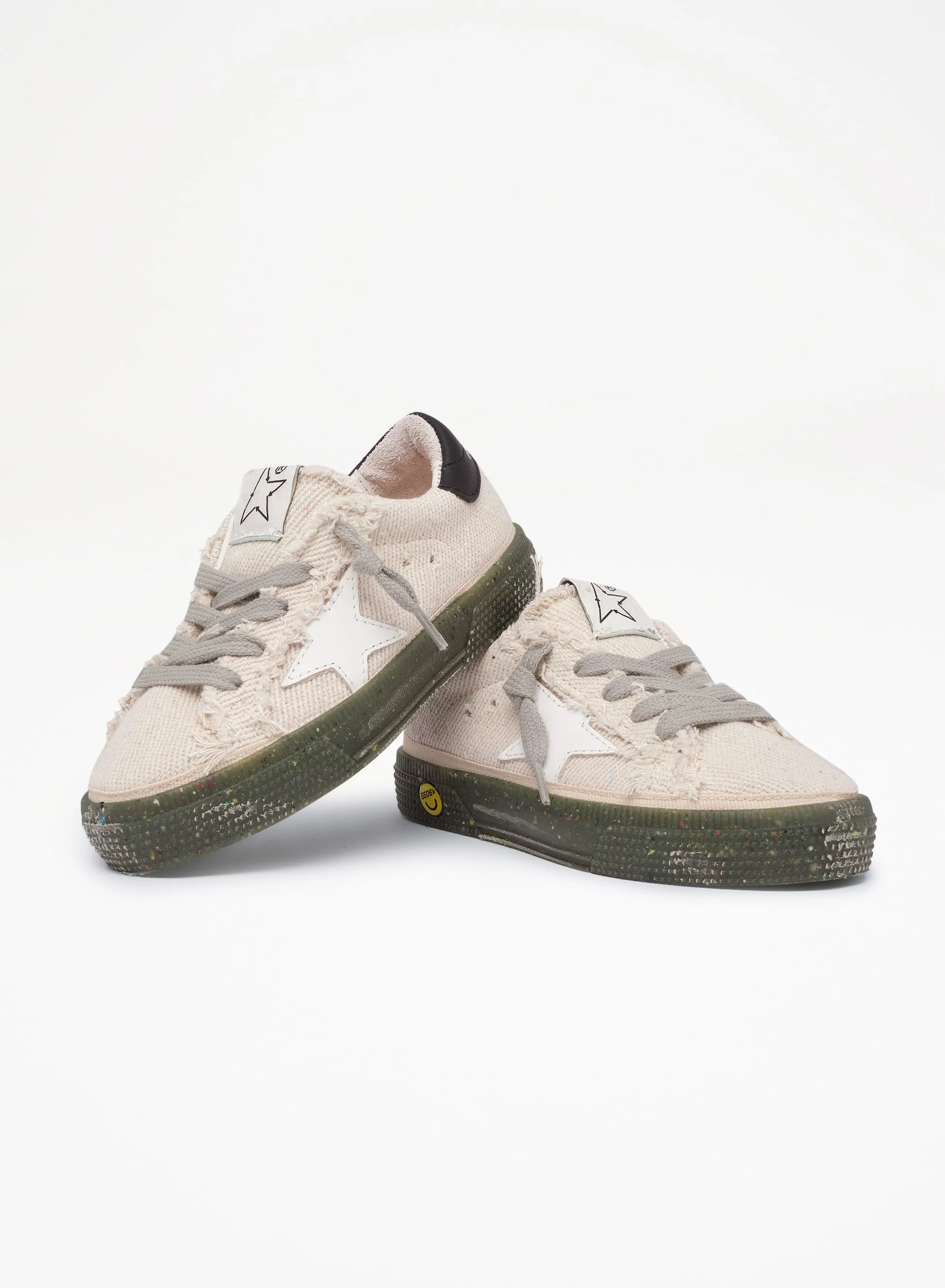 Kids | May Sneakers Junior with Military Green Base & White Star & Black Heel Tab | Off White x Black - Image 7