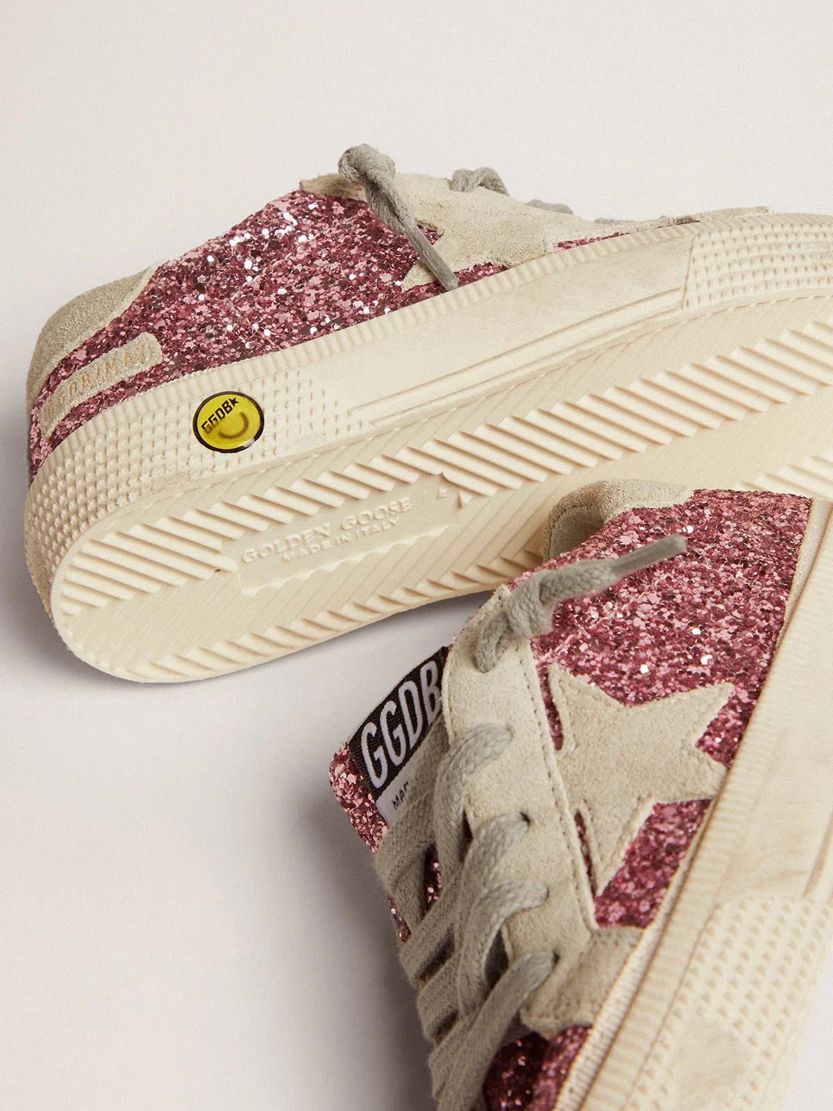 Kids | May Sneakers Pink Glitter with Star & Heel Tab Ice-Gray Suede | Bubblegum Pink x Ice (V2) - Image 7