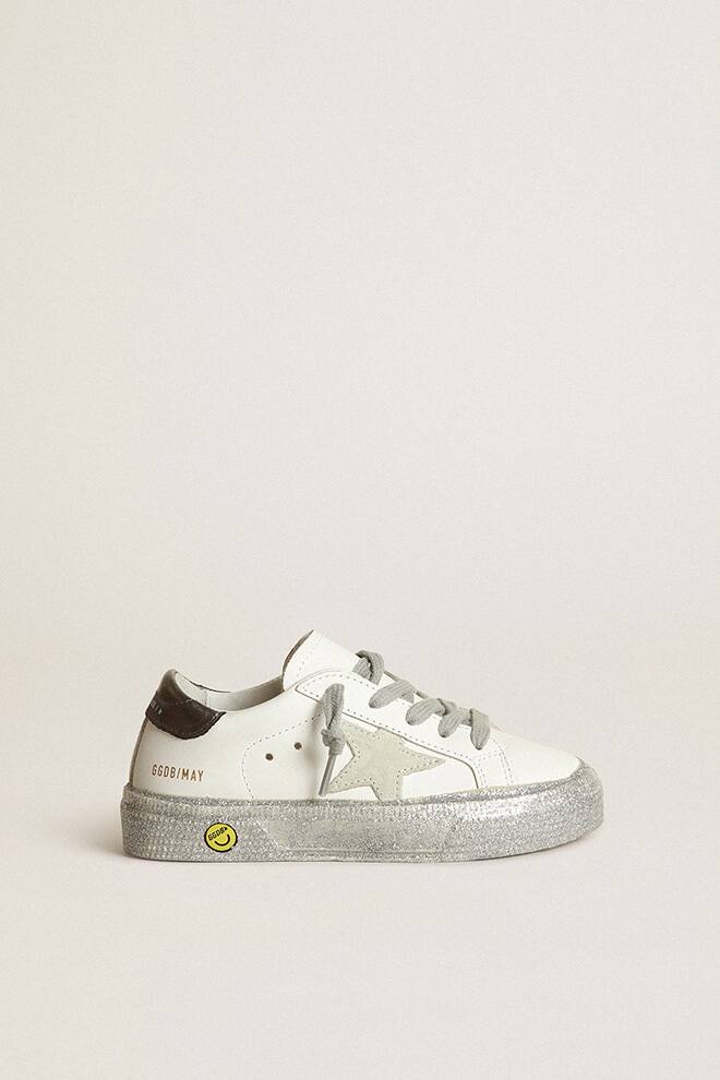 Kids | May Star Teen White Leather with Dark Gray Heel Tab | White x Ice x Charcoal Grey - Image 3