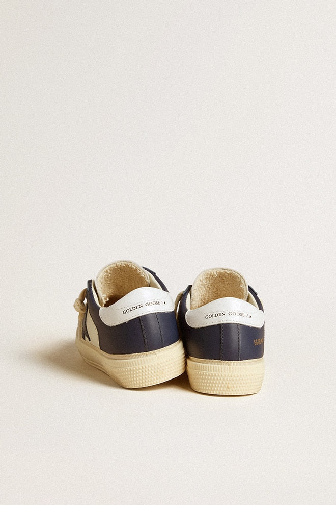 Kids | May Teen Navy Blue Leather & White Heel Tab | White x Medieval Blue - Image 3