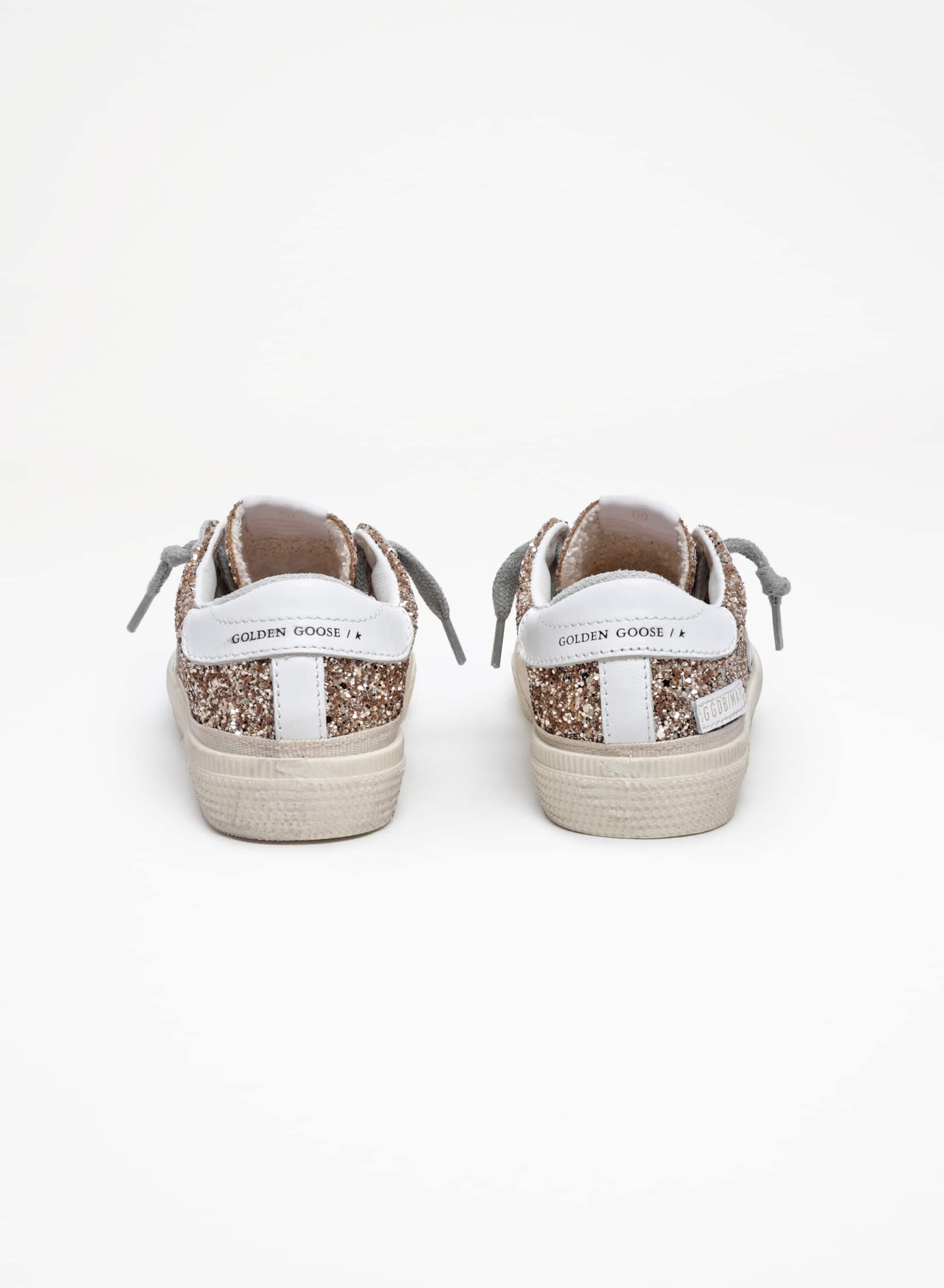 Kids | May Teen Sneakers Gold Glitter with White Leather Star & Heel Tab | Gold x White - Image 8