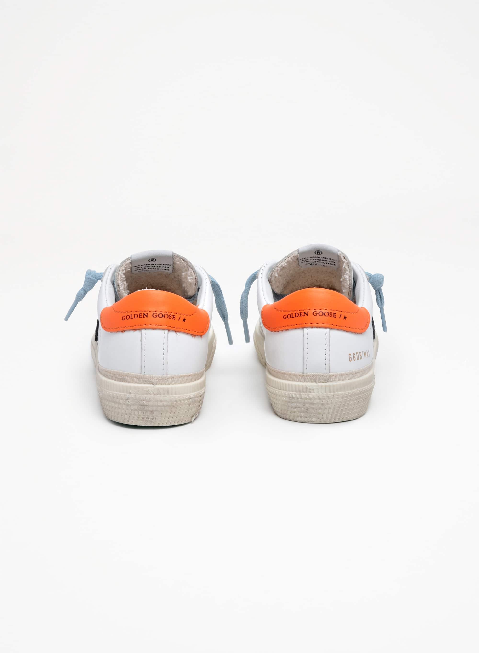 Kids | May White Leather with Black Star & Orange Heel Tab | White x Black x Fluo Orange - Image 6