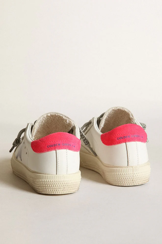 Kids | May with White Leather, Blue Navy Star & Red Heel Tab | White x Navy Blue x Lobster Fluo - Image 7