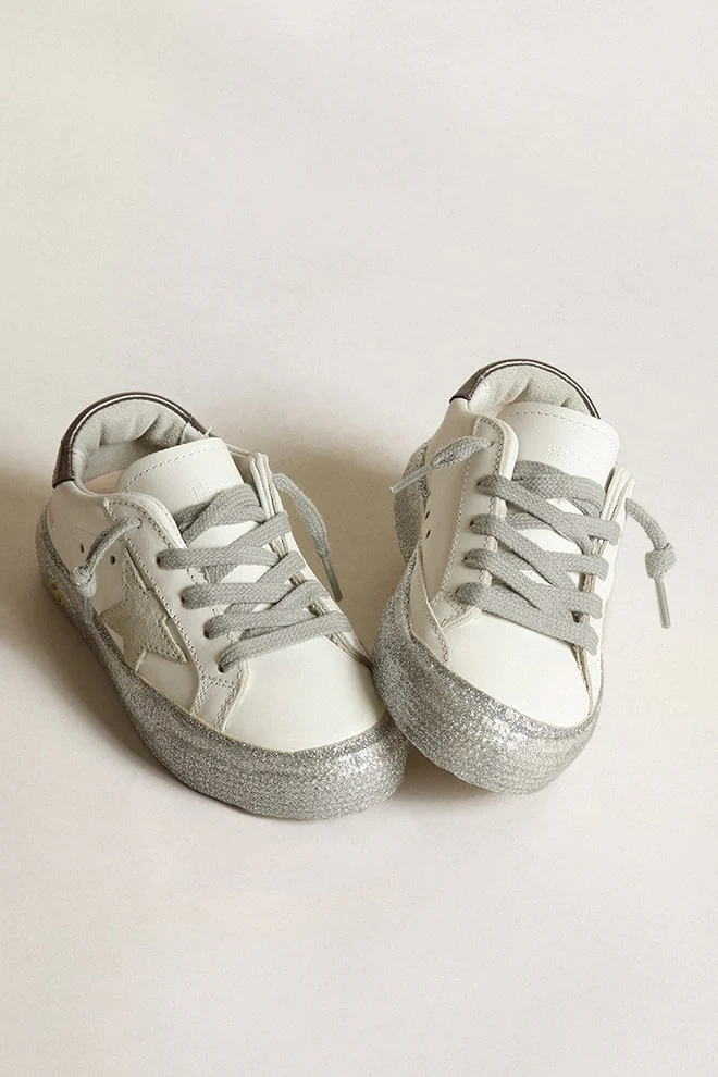 Kids | May Young with White Leather, Silver Sole & Ice Star | White x Ice x Charcoal Grey - Image 8