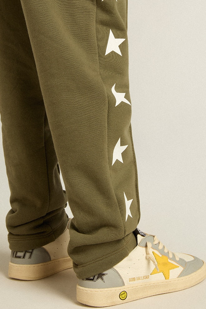 Kids | Military-Green Joggers with White Stars | Ivy Green x White