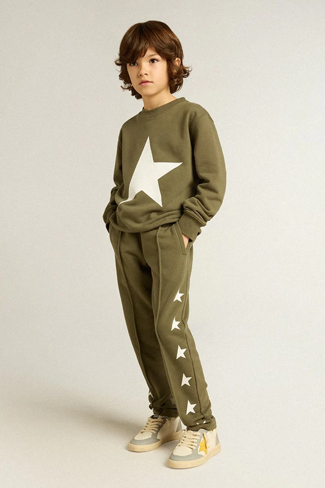 Kids | Military-Green Joggers with White Stars | Ivy Green x White - Image 10