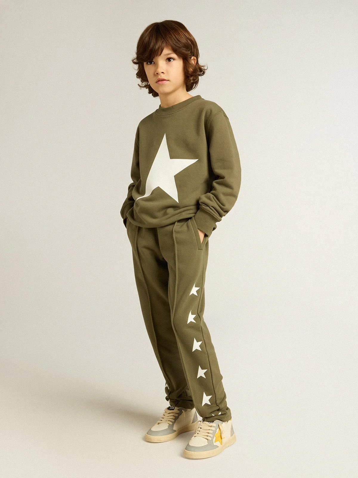 Kids | Military-Green Joggers with White Stars | Ivy Green x White - Image 12