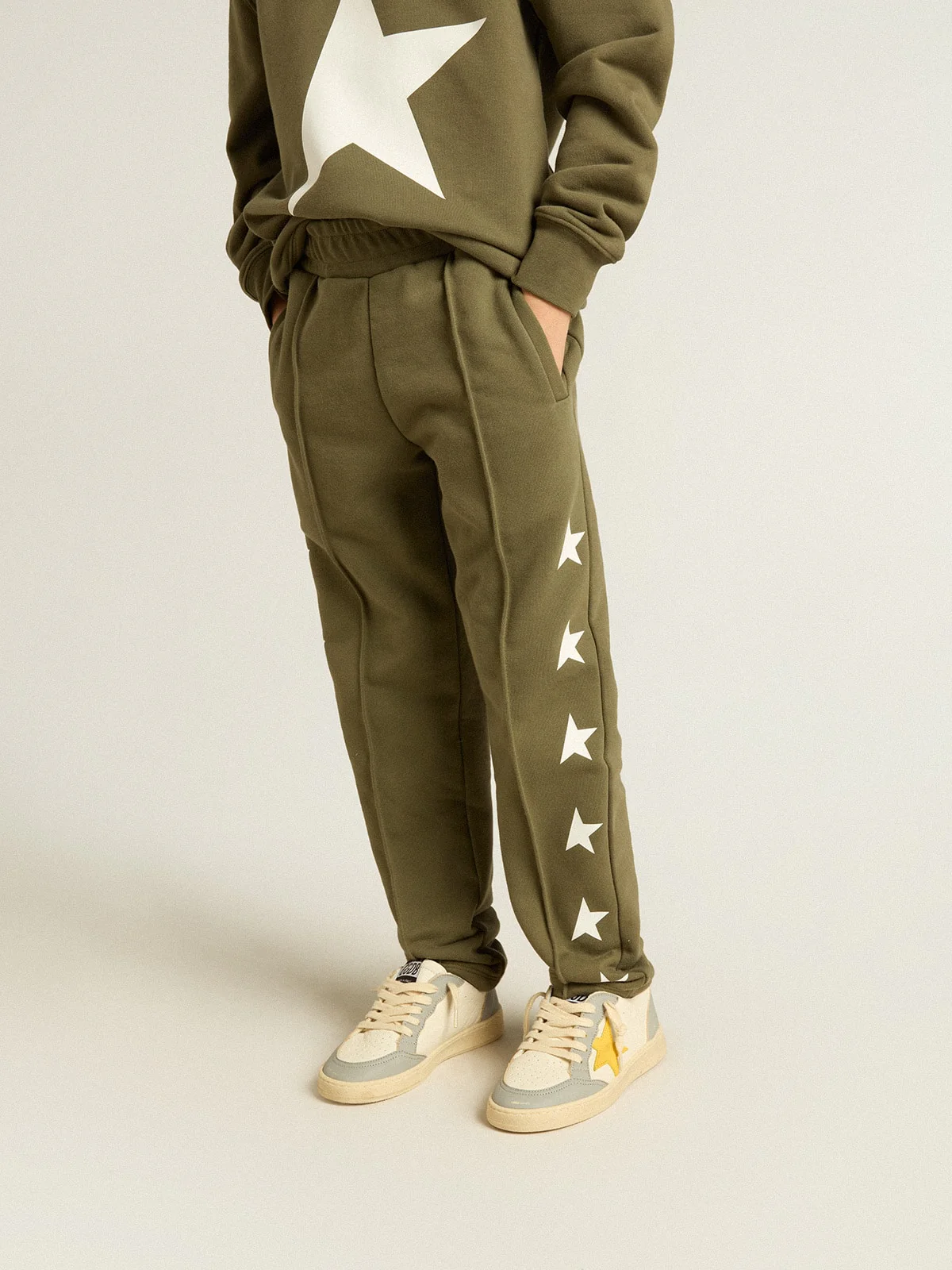 Kids | Military-Green Joggers with White Stars | Ivy Green x White - Image 4