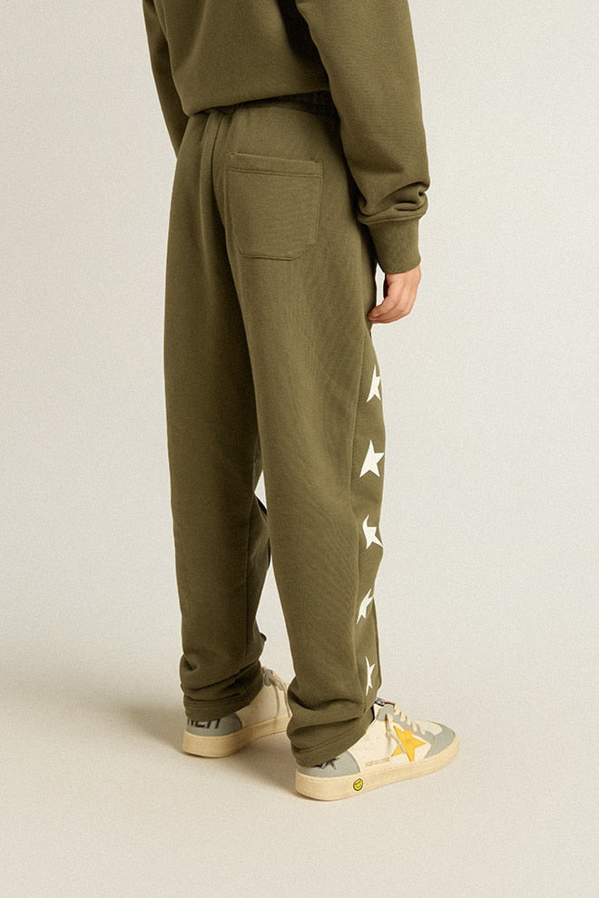 Kids | Military-Green Joggers with White Stars | Ivy Green x White - Image 8